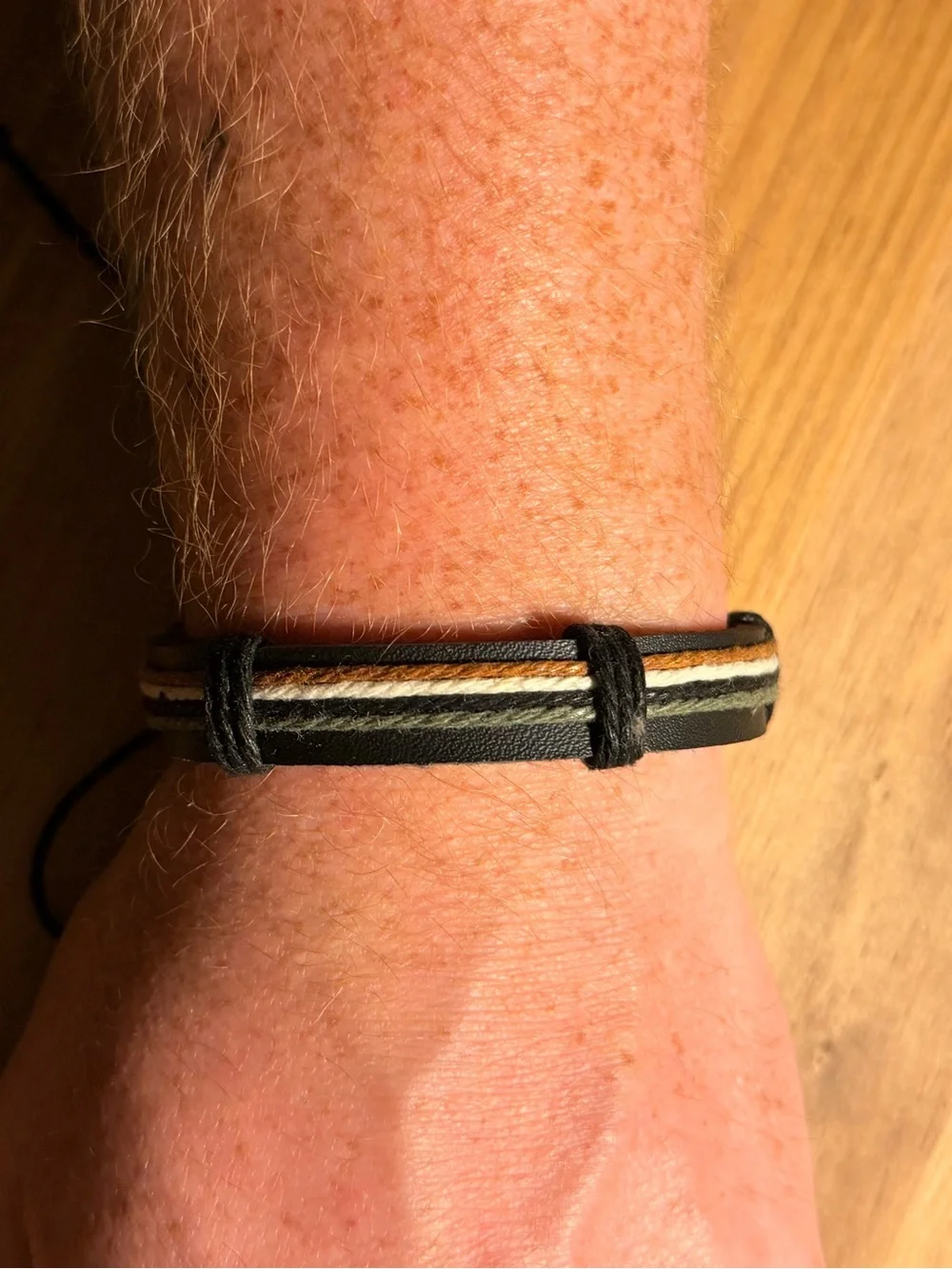 Mens Black Multi-Stripe Leather Cord Bracelet NWOT